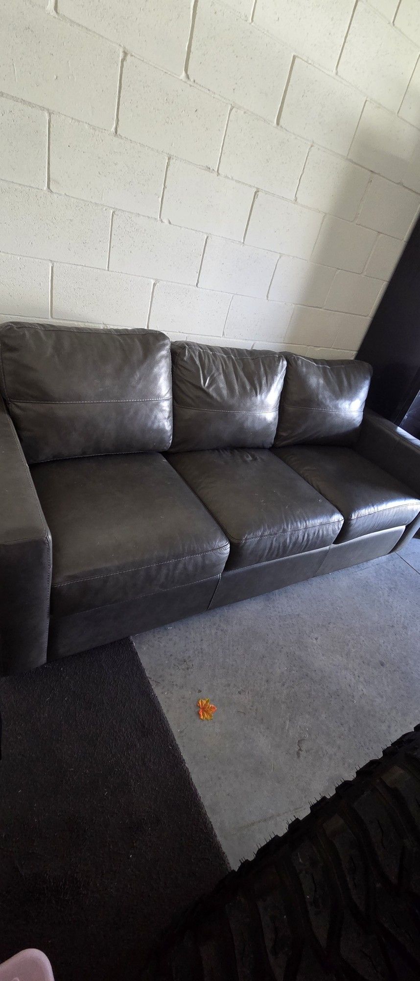 Gray Leather Couch 