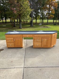Double Sink Bathroom Vanity with Oak Cabinets