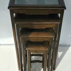 Asian Hand-Carved Vintage Nesting Tables, set of 4