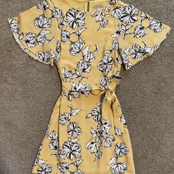 H&M Short Yellow Flowery Dress; Size 2 XS/Small