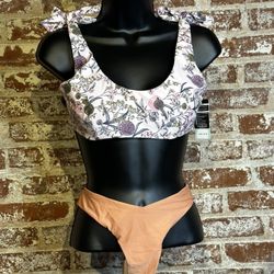 Shekini Floral Print Binkin Set Shoulder Bow-Knot 2 Piece Bathing Suit