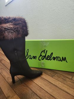 Sam Edelman Knee-High Heeled Boot with Fur Trim