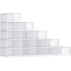 SONGMICS Shoe Boxes Storage Organizers Stackable Clear Plastic Boxes Set of 15 - White