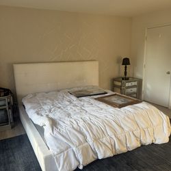 RH King Size White Linen Bed Frame & Mattress