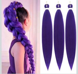 Purple Braiding Hair 24Inch 3 Packs Braiding Hair Pre Stretched Colored Hair Extensions for Twist or Box Braids Long Synthetic Crochet Braids for Stag