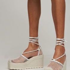 Authentic BOTTEGA VENETA MESH ESPADRILLE PLATFORM WEDGES WOMEN WHITE | WHITE SANDALS