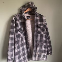  Sherpa Lined Hooded Flannel Jacket 