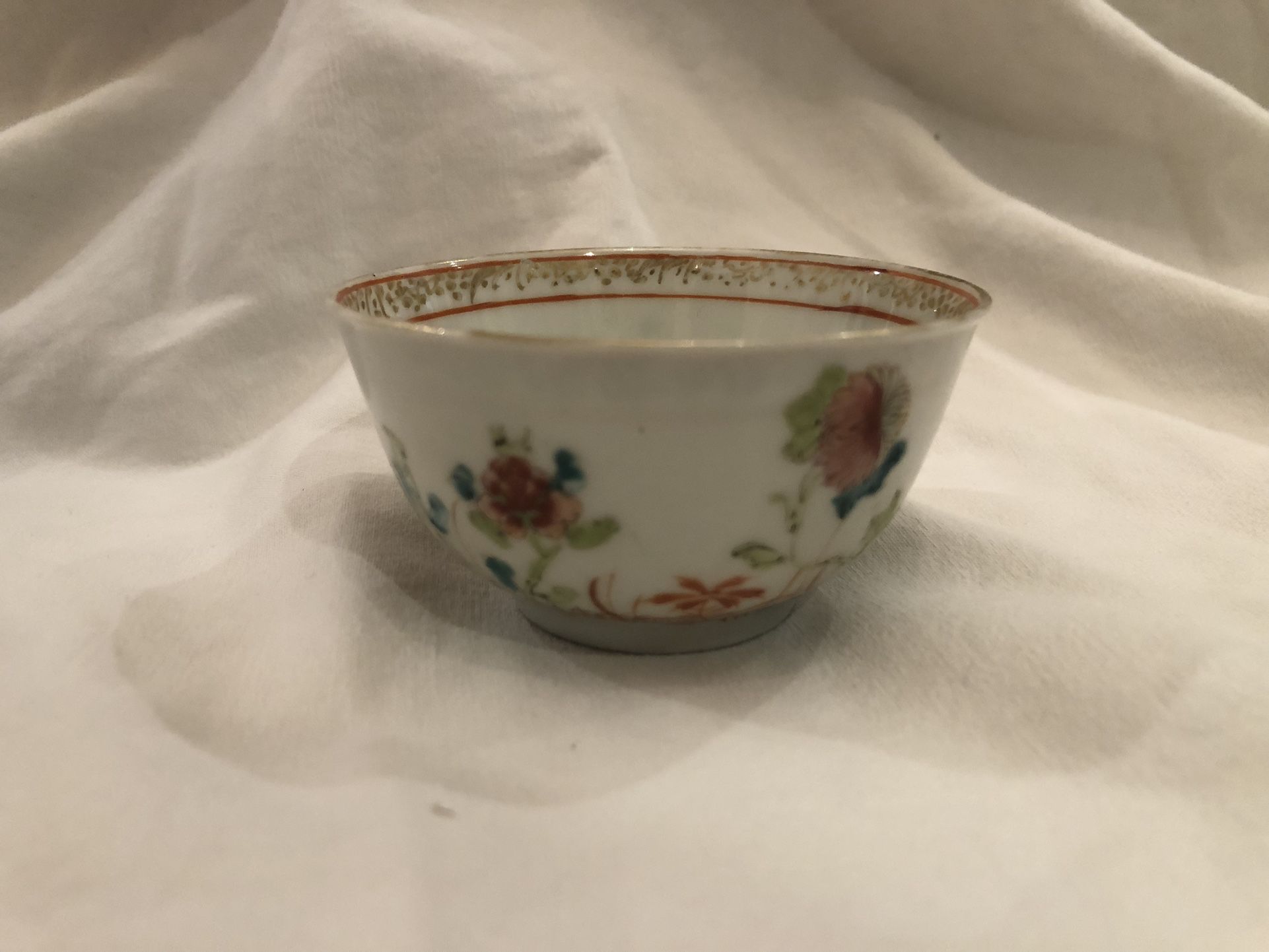 3x2 Inch Asian Little Bowl- Painted With Birds, Flowers & Pretty Gold Paint Trim In Bowl