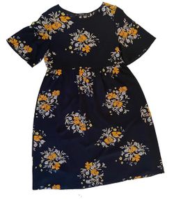 Zara Floral Short Sleeve Empire Waist Lace Up Back Dress Black Large