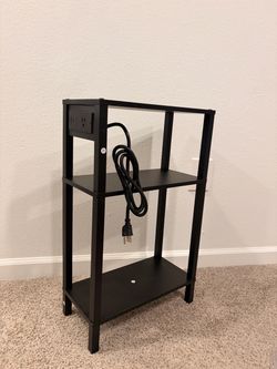 Narrow Side Table, 3-Tier Small End Table with Charging Station Skinny Sofa Table, Slim Nightstand, Easy Assembly for Living Room, Bedroom, Black TB01