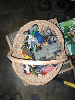 Basket full of toy cars Hot Wheels Matchbox Planes Cars
