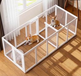 Clear Acrylic Dog Playpen Indoor Pet Pen, 30" H, White, 16 Panels