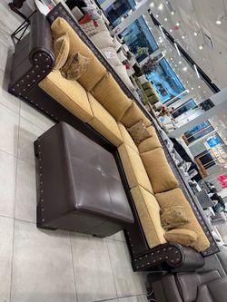 Large Sectional Sofa with Ottoman ✨ Nailhead Trim