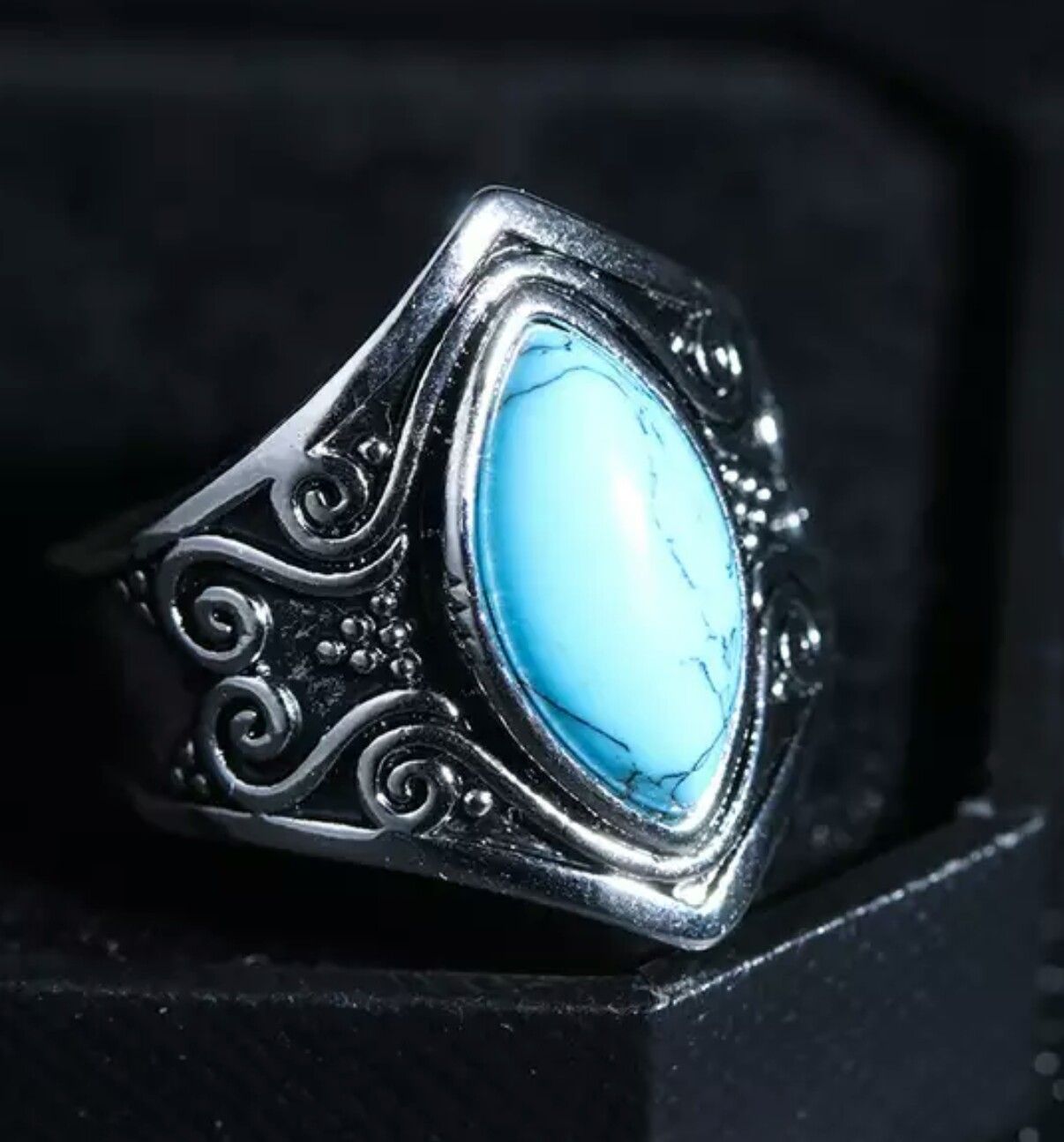 Charming Tibet Silver, Blue Chalcedony Turquoise Ring