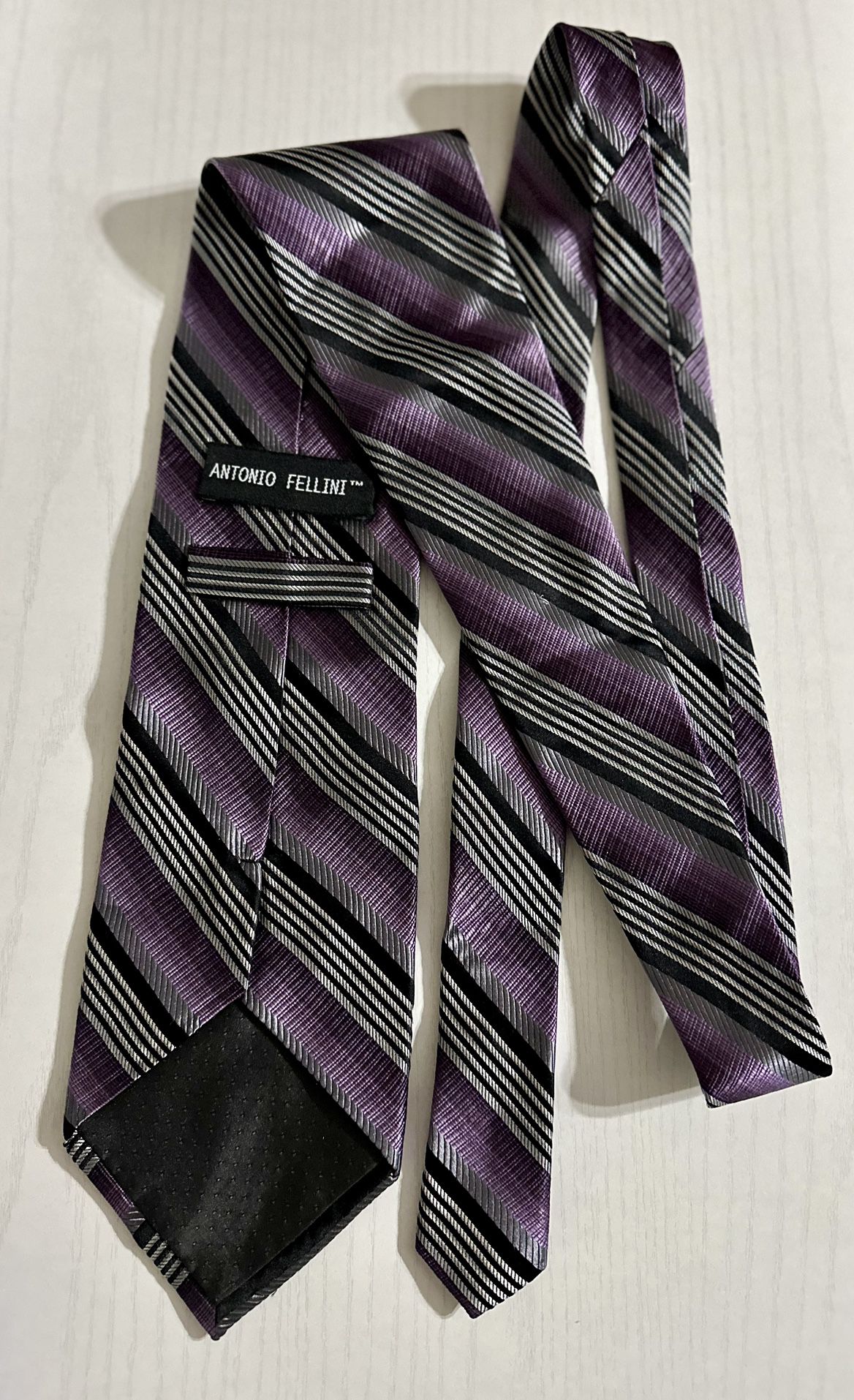Antonio Fellini Silk Tie Purple Black Silver Neck Tie Men’s Stripes 100% Silk