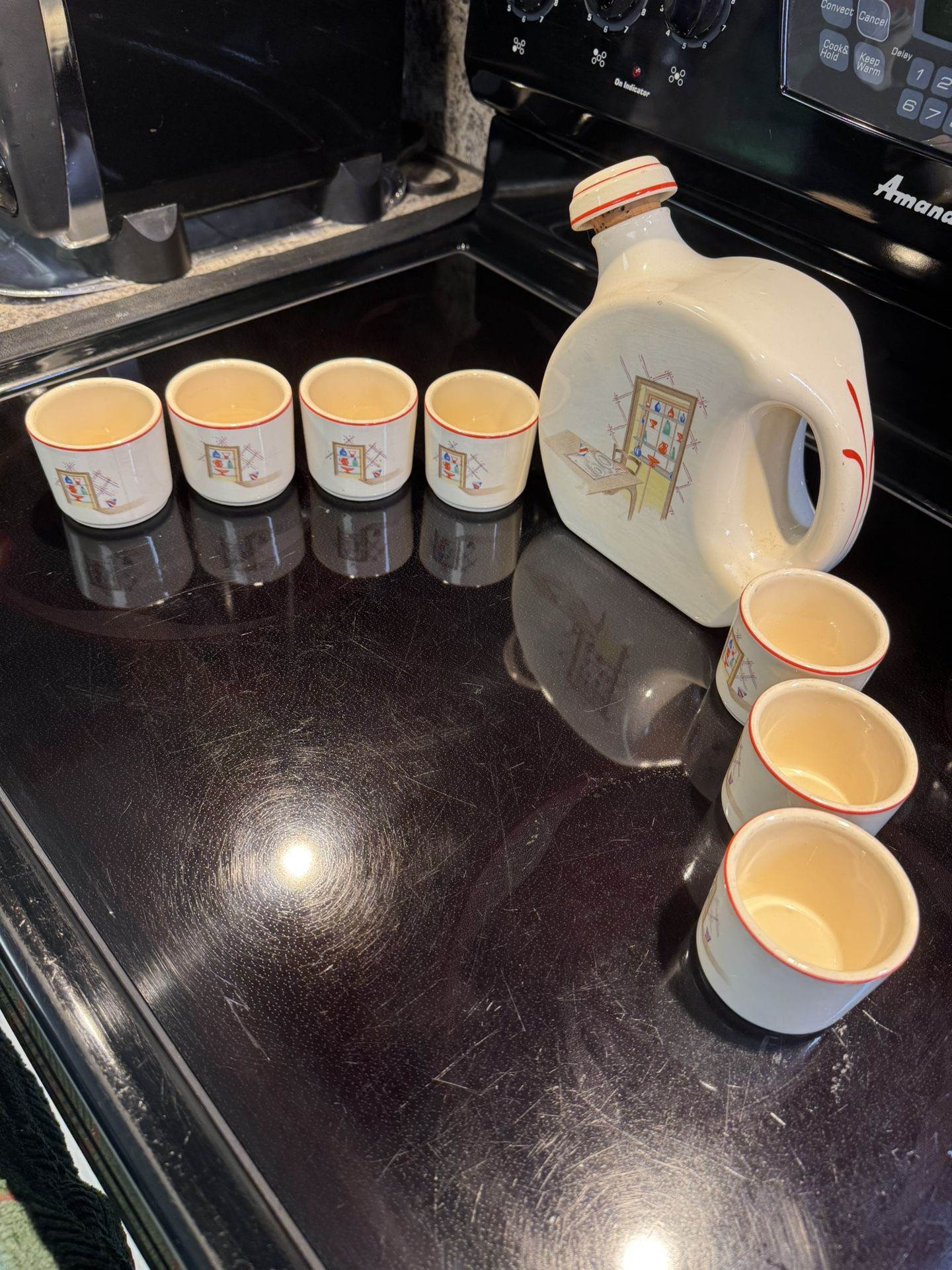 1940’s Beverage Jug With Matching Tumbler Set By Universal Cambridge In USA