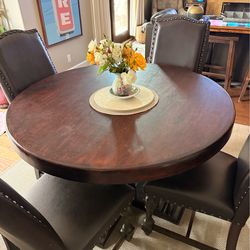 Solid Wood Round Dining Table + 6 Chairs – Good Condition