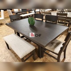 6 Pc dining room table set || includes table with 4 chairs and one bench