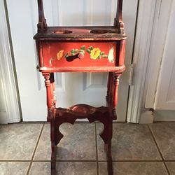 Vintage Smokers Table With Drawer, Hand Painted 