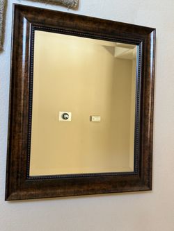 Dark Brown Framed Beveled Wall Mirror