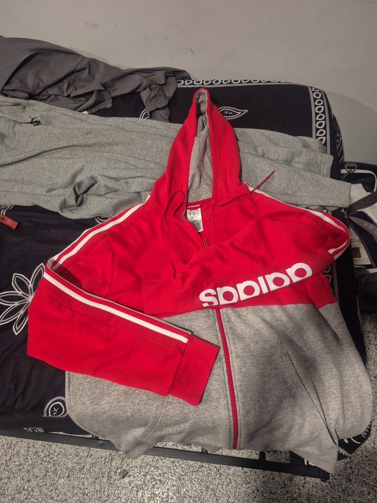 RED , GREY , & WHITE ADIDAS HOODIE