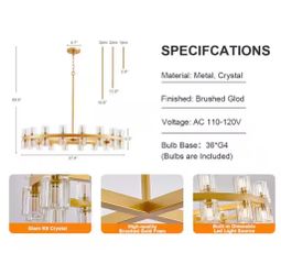 37 in. 36-Light Modern Gold K9 Crystal Chandelier, Round Pendant Light Fixture for Dining Room and Living Room