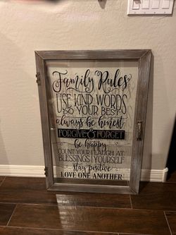 Large family rules door window glass picture