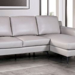 Brand New Light Grey Leather Modern Style Sectional Sofa 