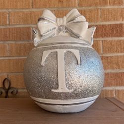 Large Ceramic Monogram Initial “T” Christmas Ornament