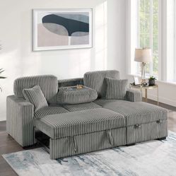Brand New Grey Corduroy Sectional Sofa Storage Sleeper