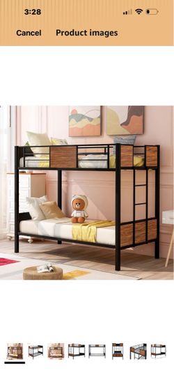Twin Over Twin Bunk Bed with 2 Memory Foam Mattresses – Like New