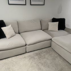 Beige Modular Sofa with Ottoman