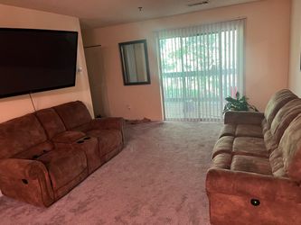 Brown Microfiber Reclining Sofa with Cup Holders