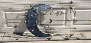 Photo Wall Art half moon with stars and planets, Metal
