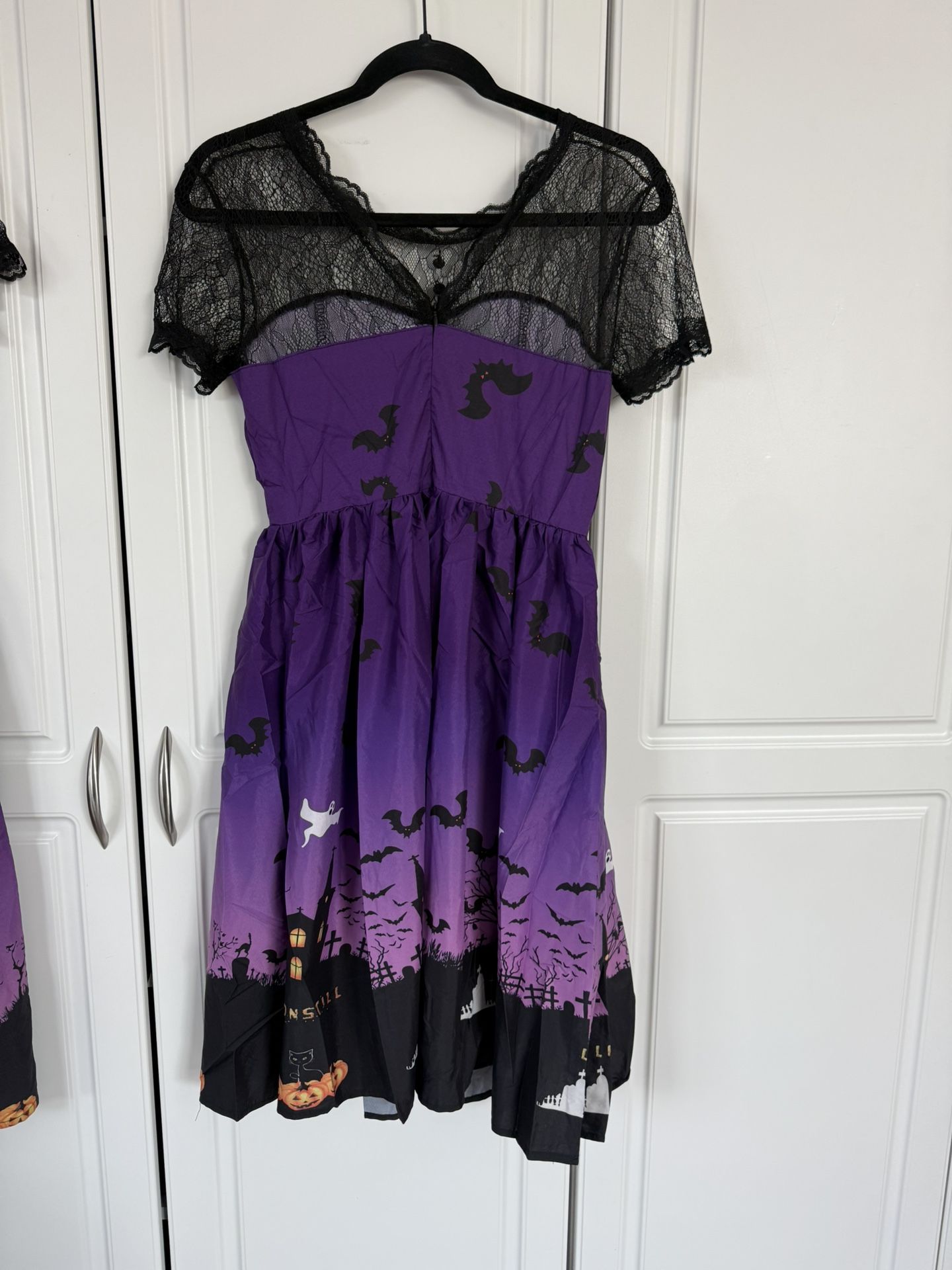 New Halloween Dress Size Small  Halloween Purple Black Bat Ghost Haunted House