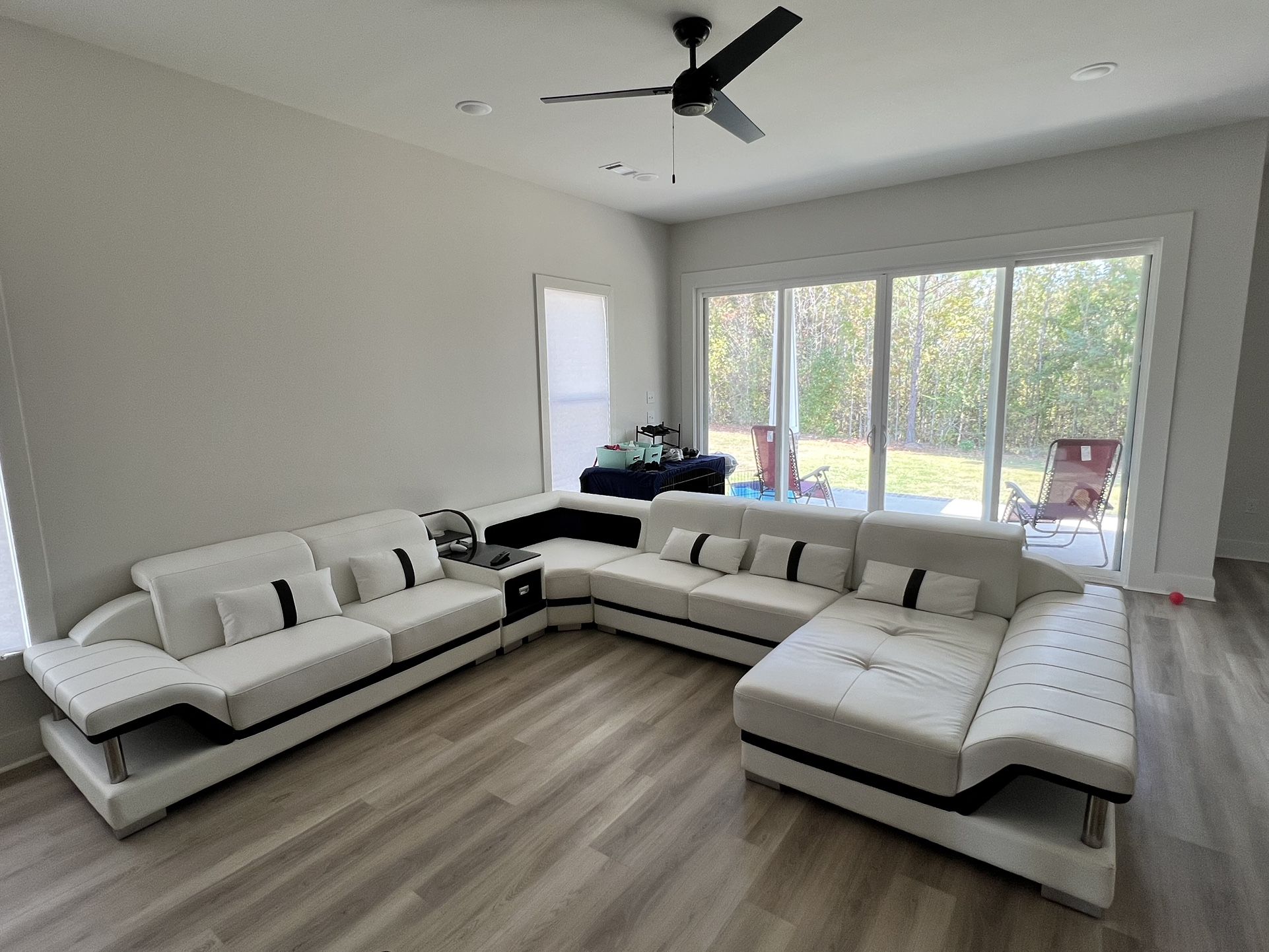 All White And Black Leather Sectional Sofa