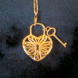 Tiffany & Co. 925 Heart & Key Filigree Pendant Necklace