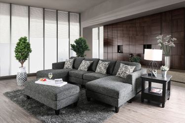 Brand New Gray Chenille Sectional Sofa with Ottoman
