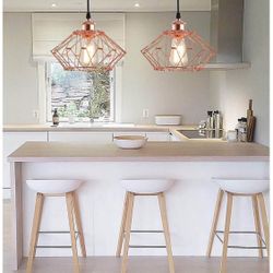 New! Modern Geometric Pendant Light 2 Pack Small Rose Gold Pendant Hanging Light Fixture