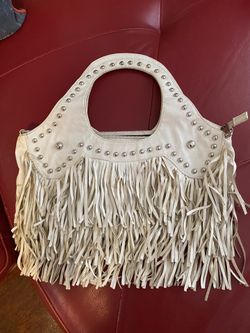 White fringe purse