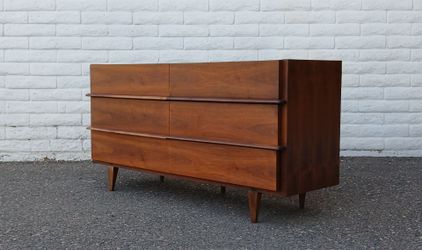 Mid Century Modern Walnut Triple Lowboy Dresser by American of Martinsville