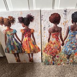 Set of 3 Wall Art Panels – Patchwork Quilt Style (16”x24” each)