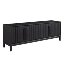 80" Black Solid Peppercorn Wood Modern Console Table w/ 4-Door Cabinet Storage & Power USB [NEW] **Retails for $959  <NO ASSEMBLY REQ> 