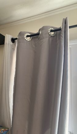 8’ silver curtains plus rod and shimmer curtain