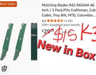 New Mulching Blades (contact info removed)4A 46 Inch / 2 Pack/Fits Craftsman, Cub Cadet, Troy Bilt, MTD, Columbia