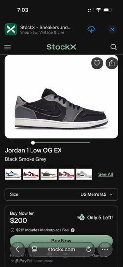 Air Jordan 1 Low OG EX Black Smoke Grey – Men’s 8.5 – Brand New DS