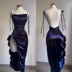 dark navy blue/midnight blue satin maxi dress
