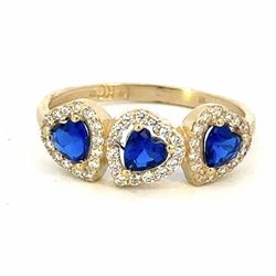 Woman’s Ladies 14k Yellow Gold CZ Cubic Zirconia Dark Blue Ring Heart Band Ring  Size 8 GP3115271