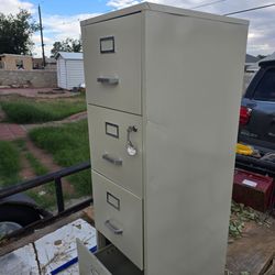 File cabinet and vintage small wooden desk