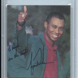 Tiger Woods Autograph Signed Newspaper Photo PSA DNA Authenticated + Bonus Card